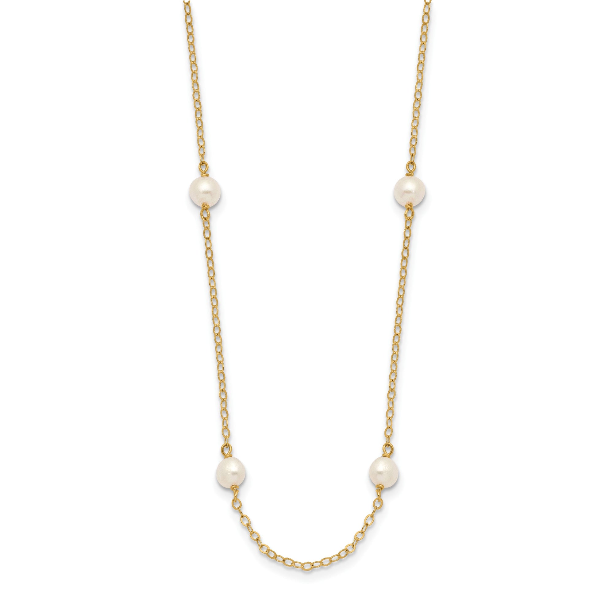 14K 4-5mm White Near Round Freshwater Cultured Pearl 8-station 18 inch Necklace