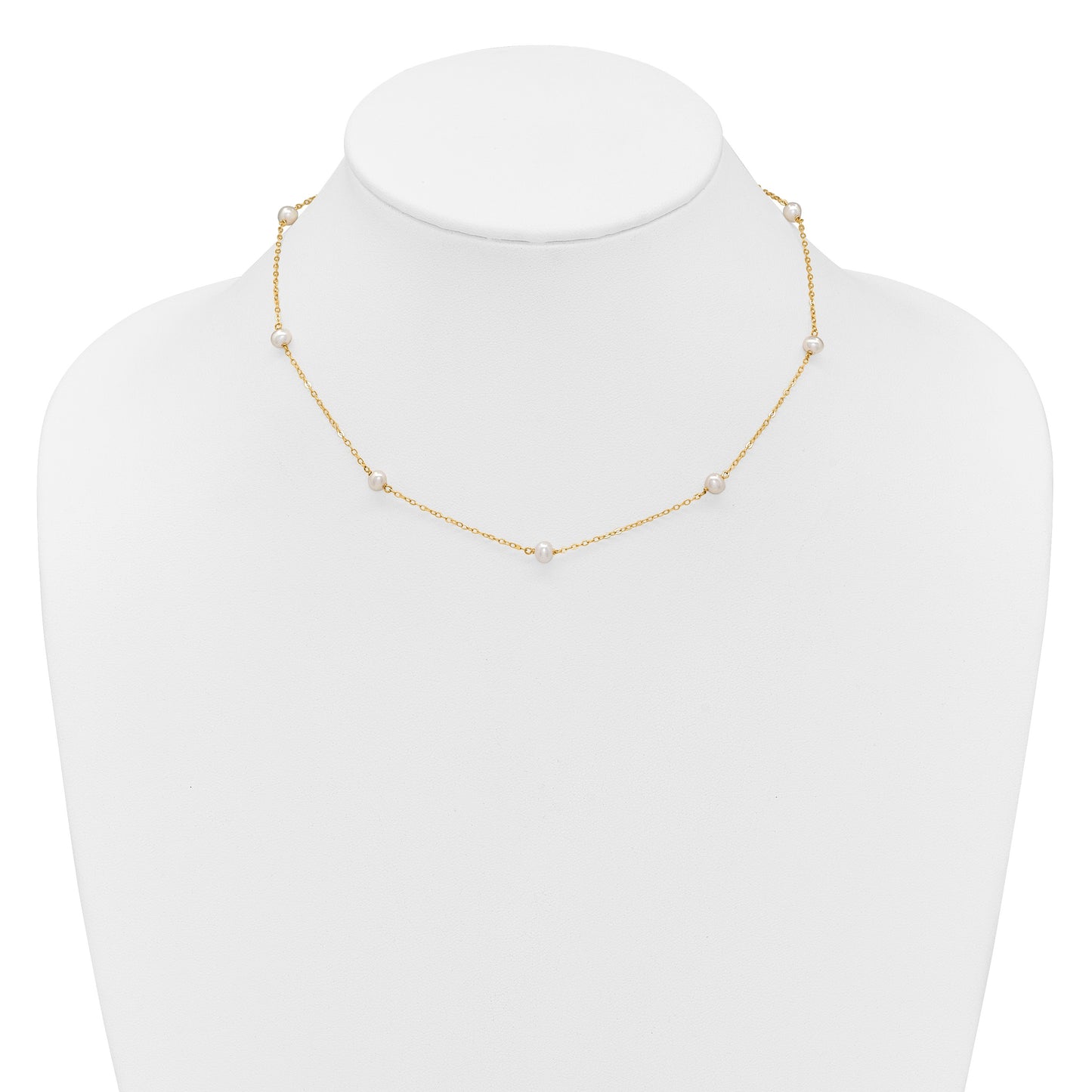 14K 4-5mm White Near Round Freshwater Cultured Pearl 8-station 18 inch Necklace