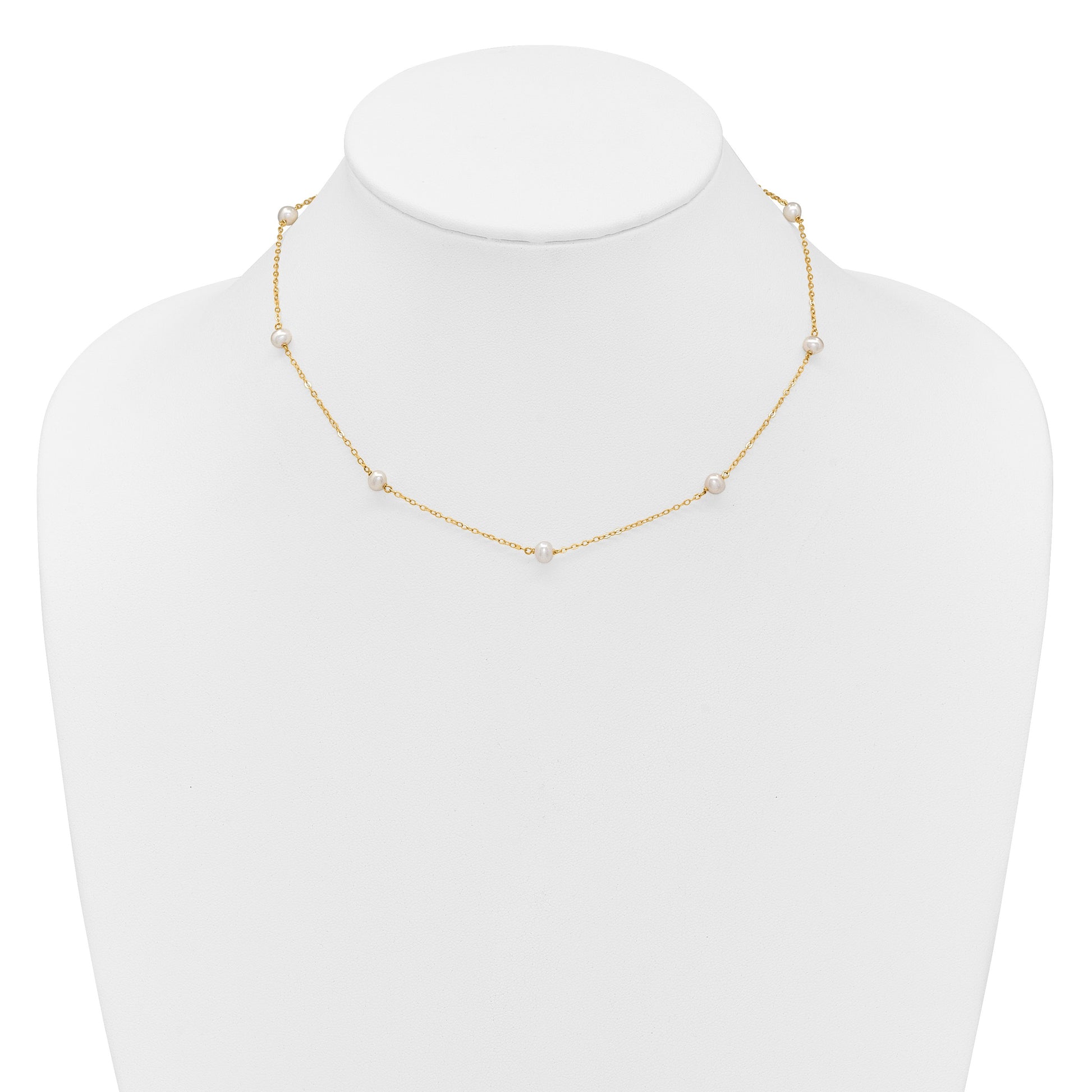 14K 4-5mm White Near Round Freshwater Cultured Pearl 8-station 18 inch Necklace