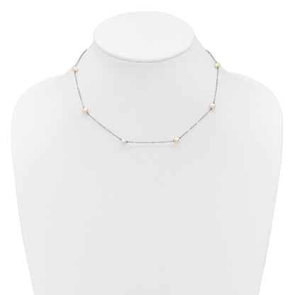 14K White Gold 4-5mm White Near Round Freshwater Cultured Pearl 8-station 18 inch Necklace
