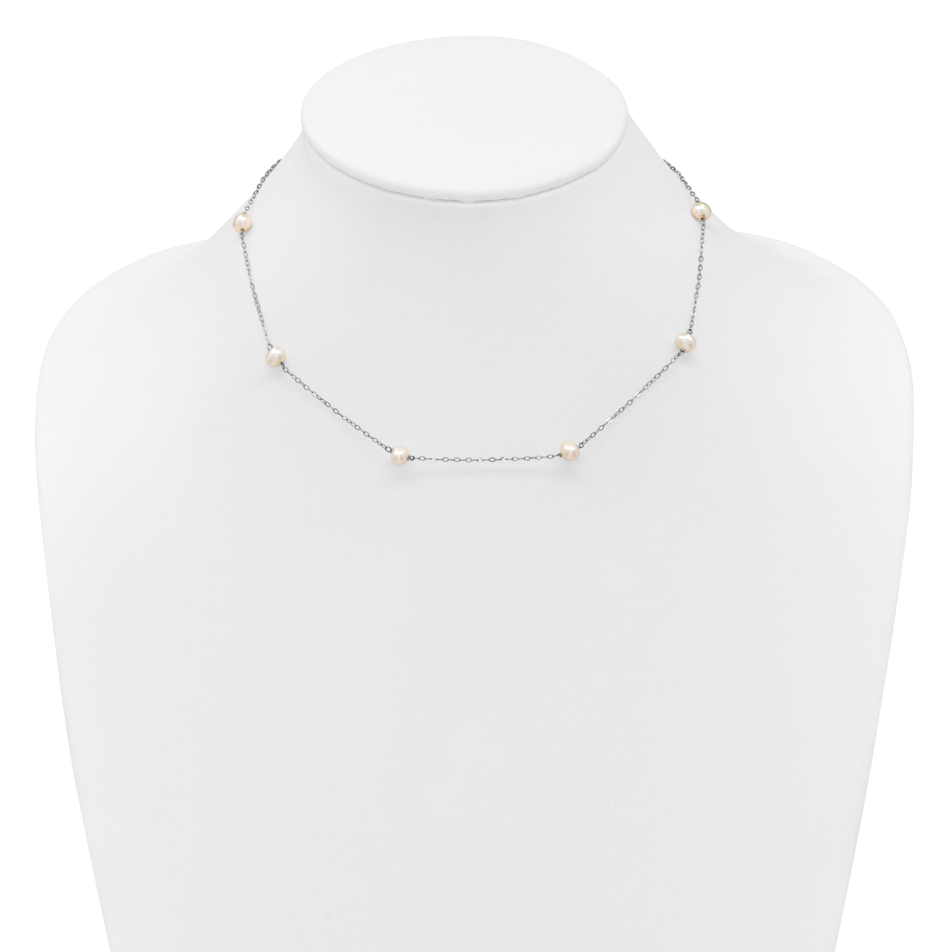 14k White Gold 4-5mm White Near-Round Freshwater Cultured Pearl 8-Station 16 inch Necklace