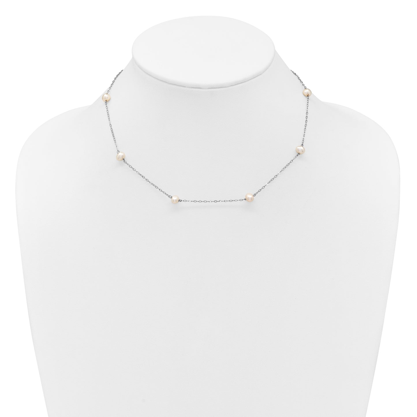 14k White Gold 4-5mm White Near-Round Freshwater Cultured Pearl 8-Station 16 inch Necklace