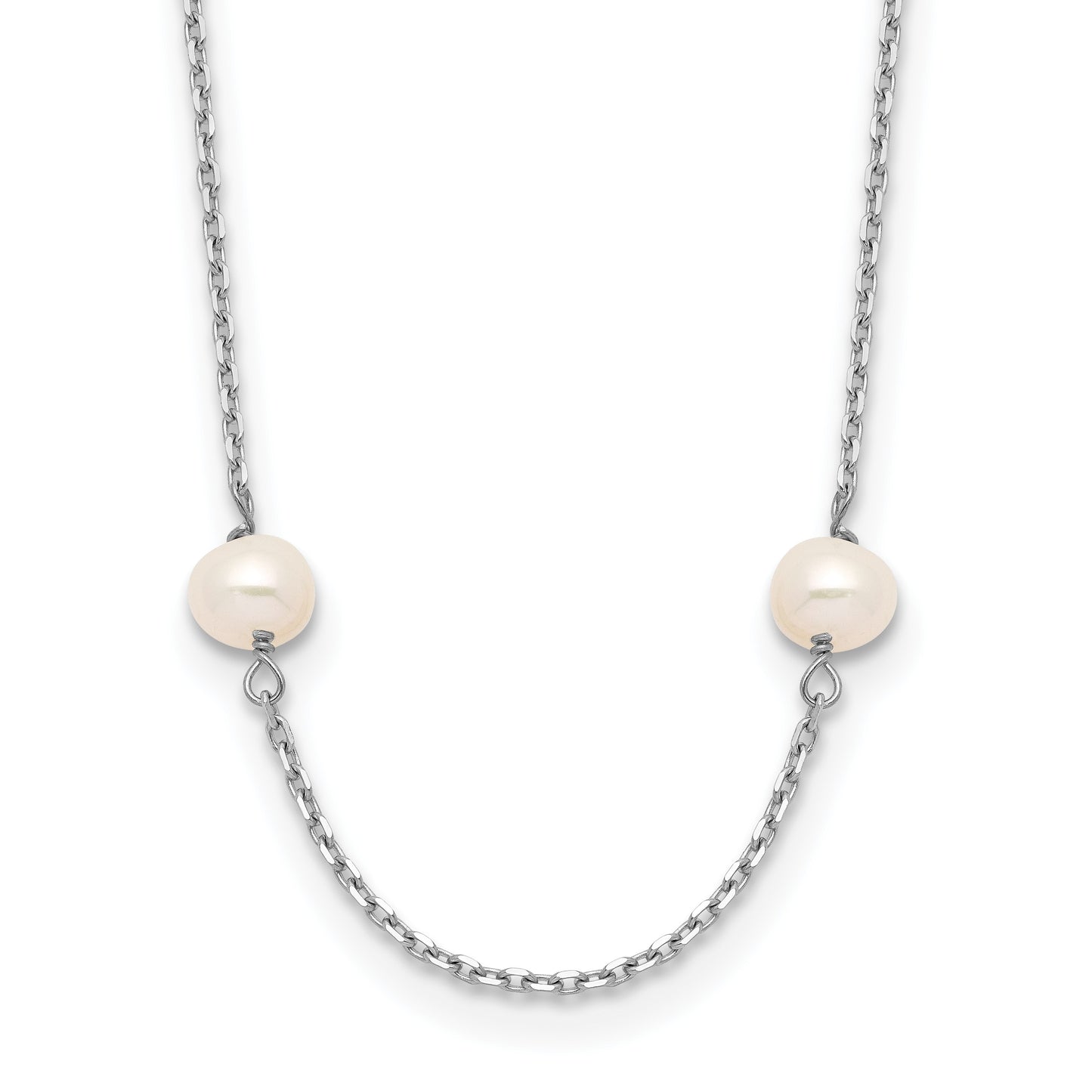 14K White Gold 4-5mm White Near Round Freshwater Cultured Pearl 8-station 18 inch Necklace