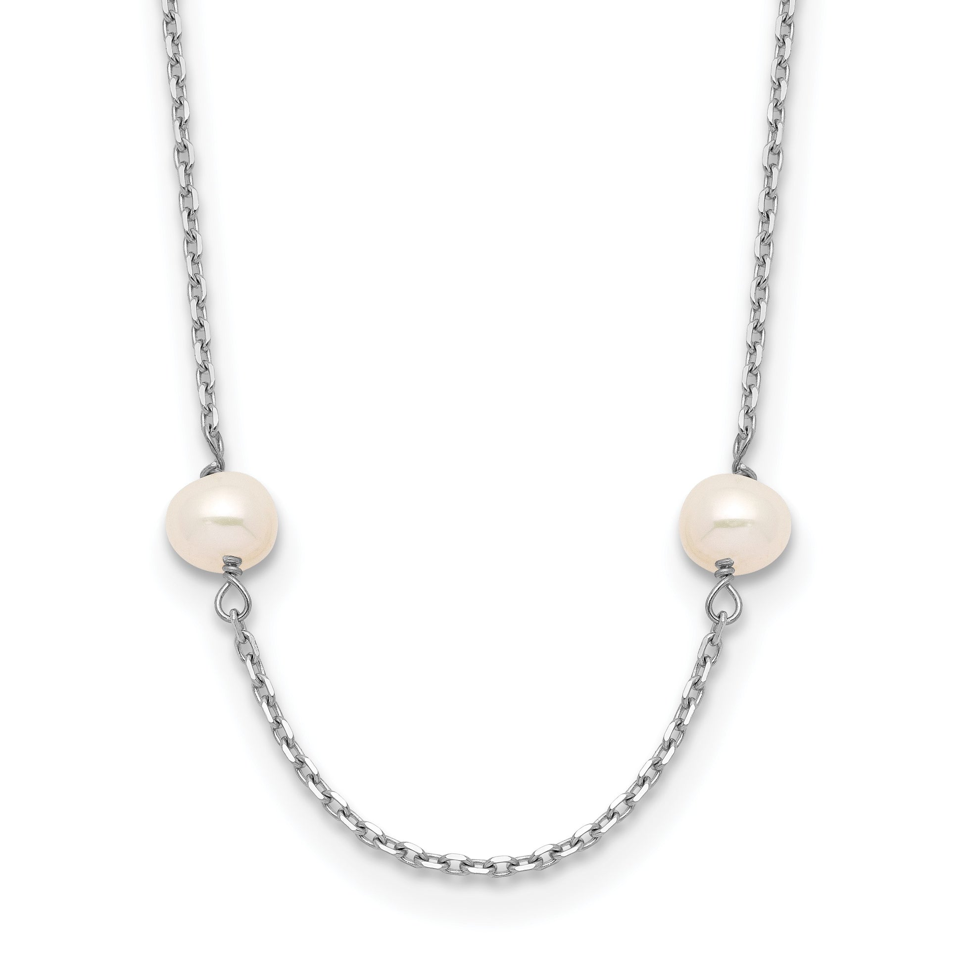 14K White Gold 4-5mm White Near Round Freshwater Cultured Pearl 8-station 18 inch Necklace