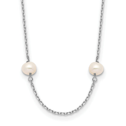 14K White Gold 4-5mm White Near Round Freshwater Cultured Pearl 8-station 18 inch Necklace