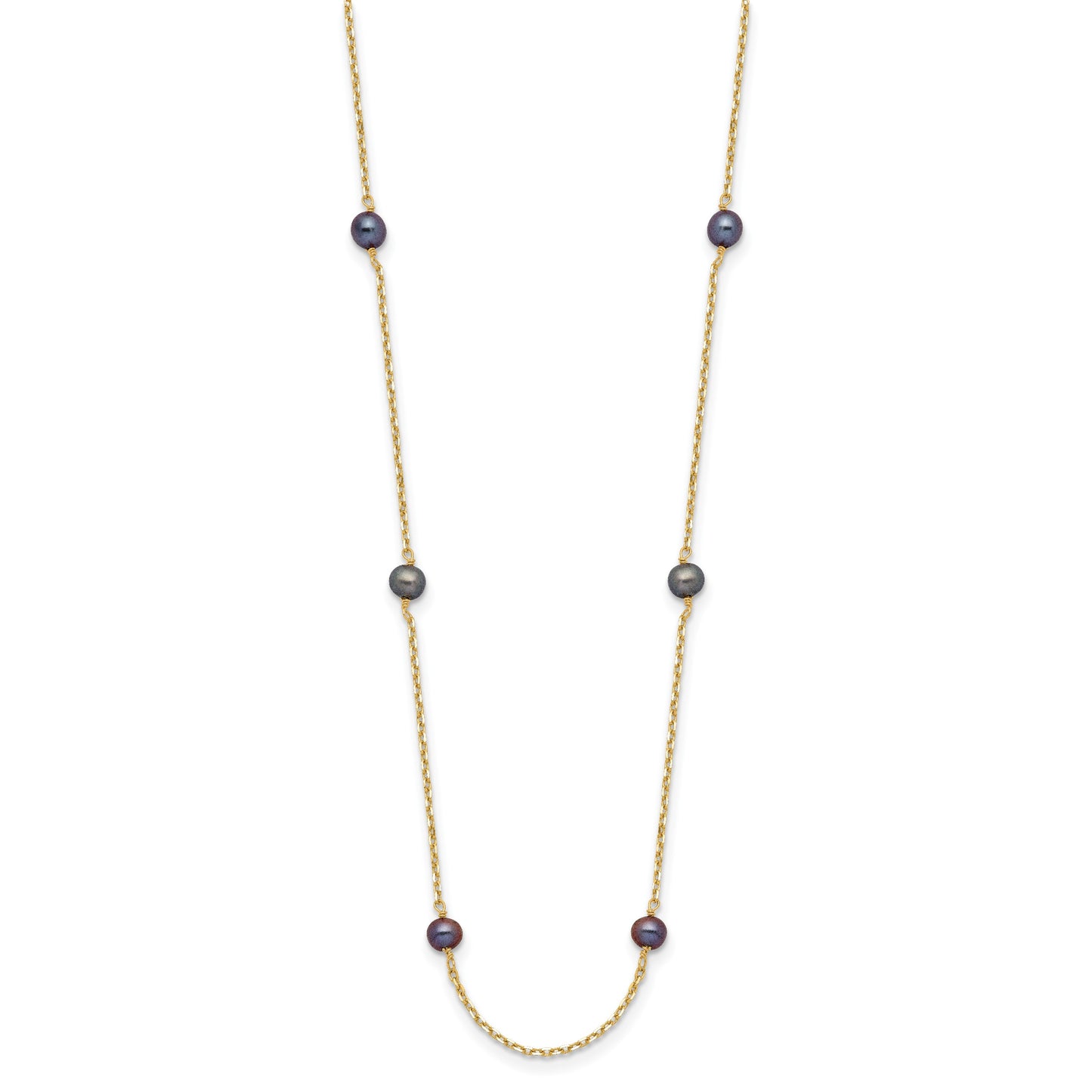 14k 5-6mm Black Near Round Freshwater Cultured Pearl 9-station 16 inch Necklace