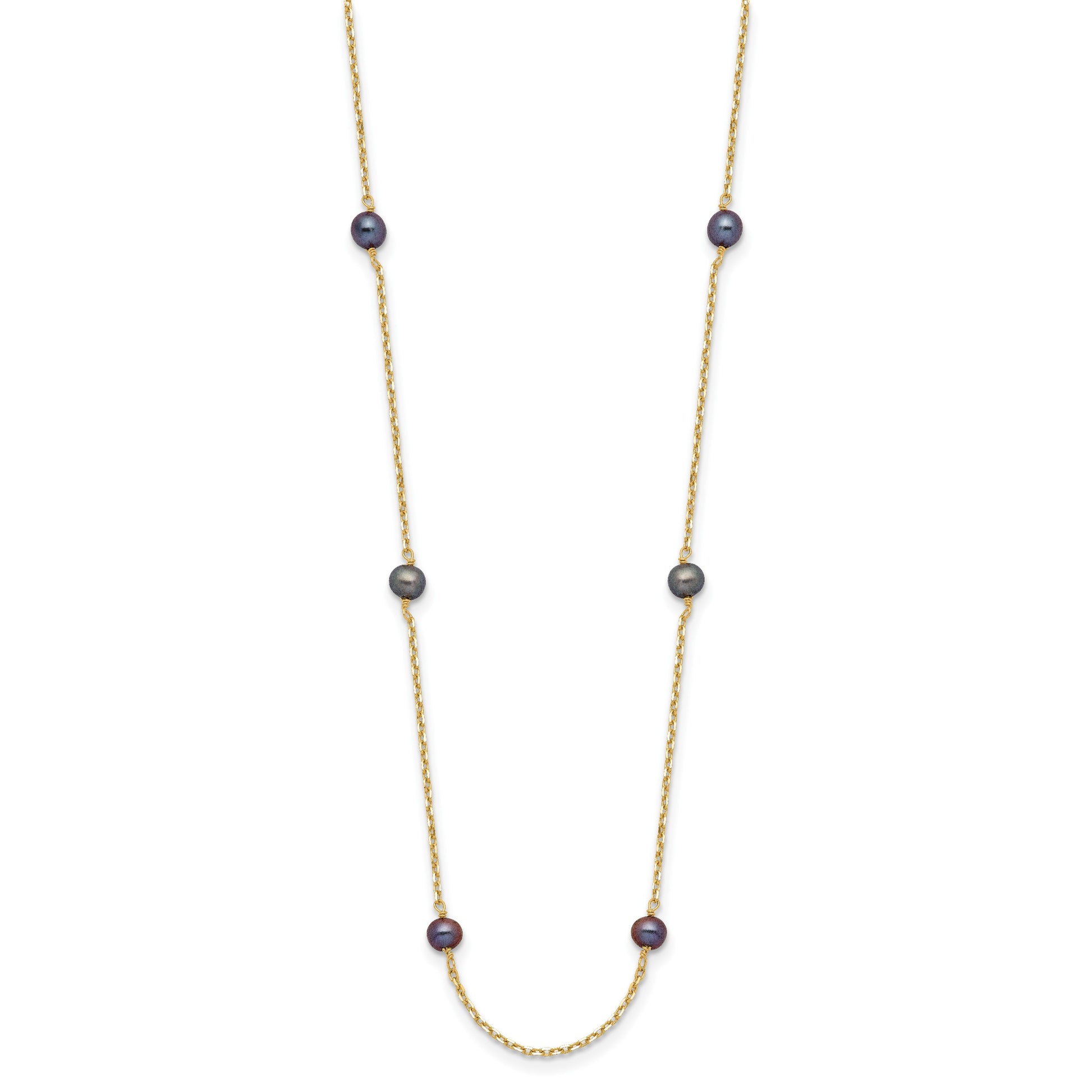 14k 5-6mm Black Near Round Freshwater Cultured Pearl 9-station 16 inch Necklace