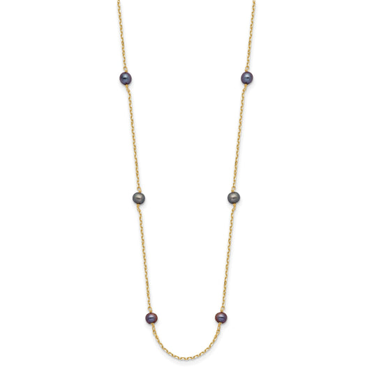 14k 5-6mm Black Near Round Freshwater Cultured Pearl 9-station 16 inch Necklace