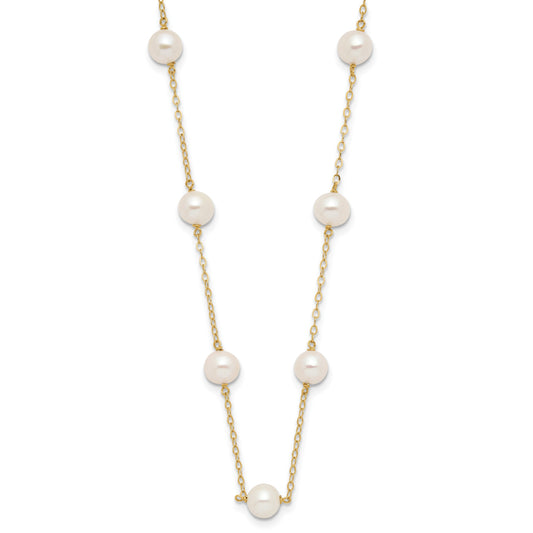 14k 5.5-6.5mm White Near-Round Freshwater Cultured Pearl 12-Station 16 inch Necklace