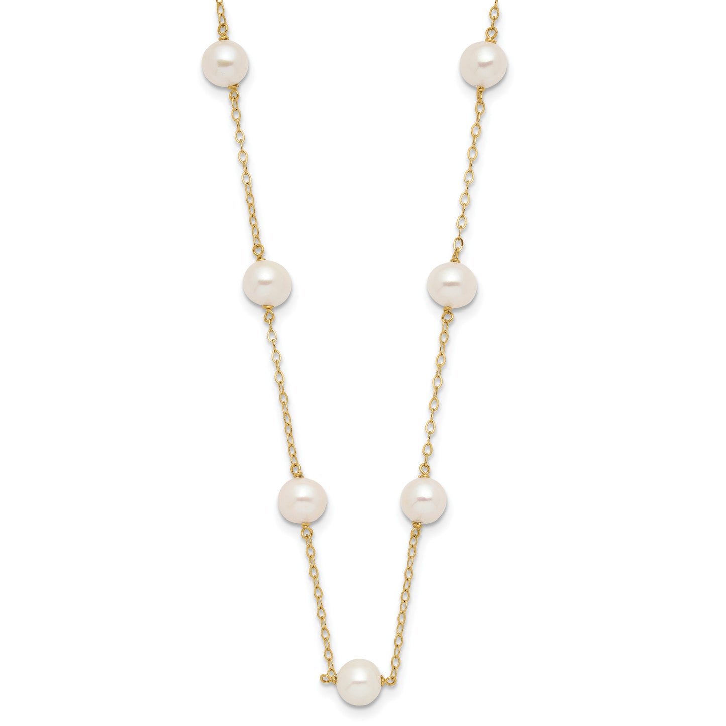 14K 5.5-6.5mm White Near Round Freshwater Cultured Pearl 12-station 18 inch Necklace
