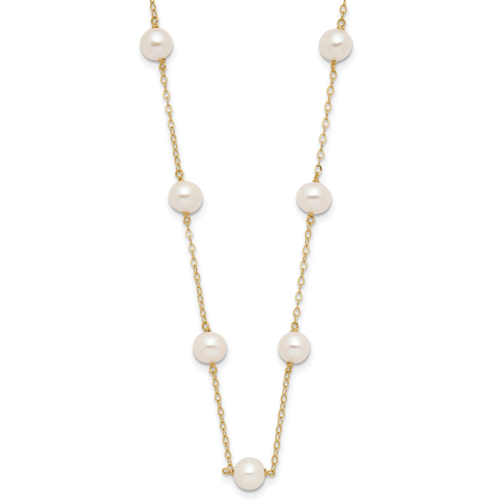 14K 5.5-6.5mm White Near Round Freshwater Cultured Pearl 12-station 18 inch Necklace
