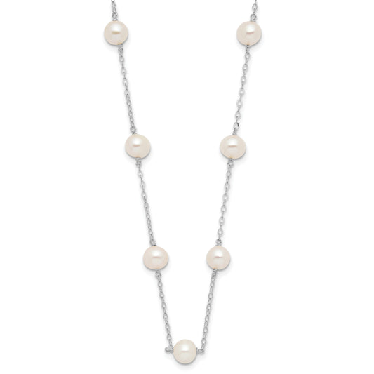 14K White Gold 5.5-6.5mm White Near Round Freshwater Cultured Pearl 12-station 16 inch Necklace