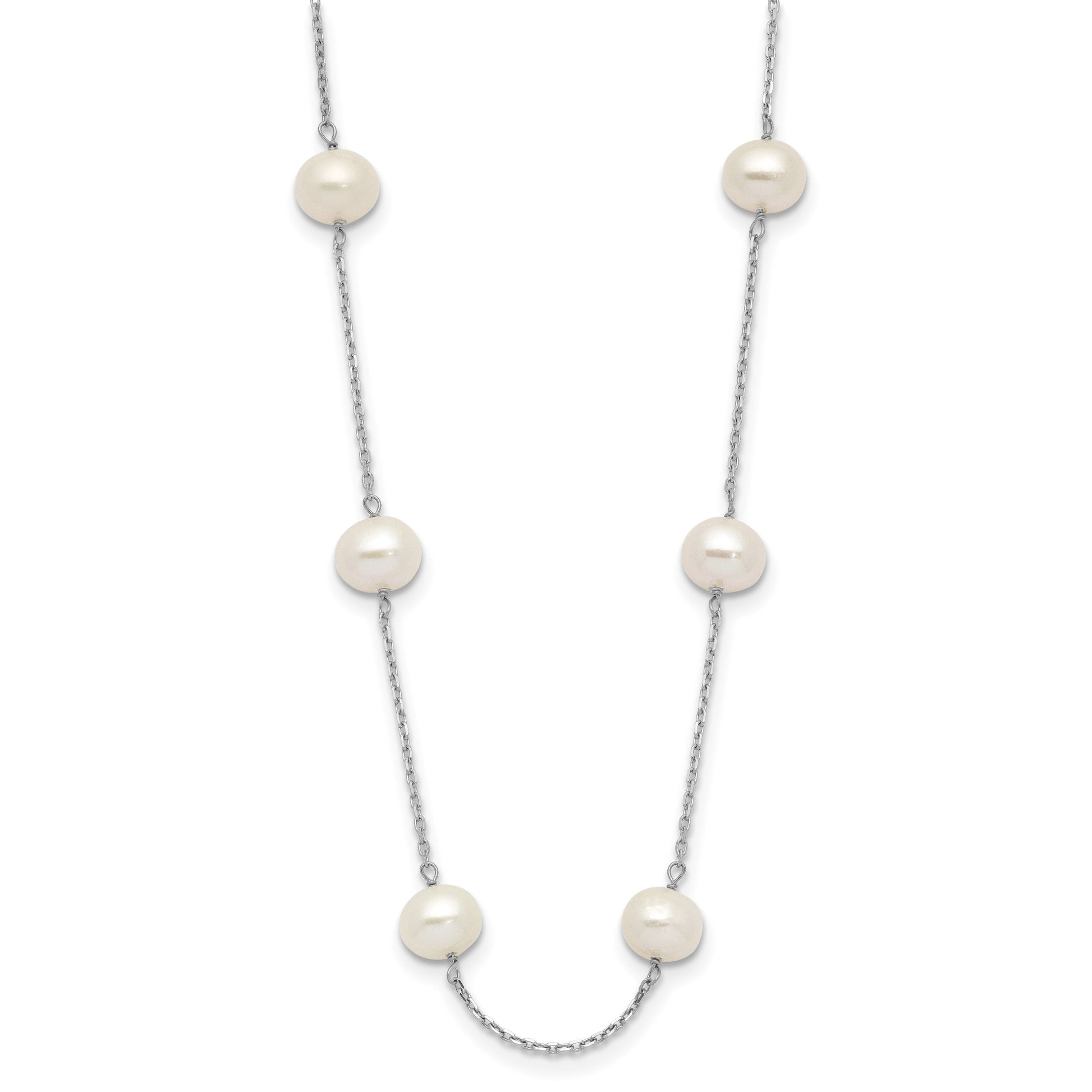 14k White Gold 6-7mm White Near-Round Freshwater Cultured Pearl 12-Station 18 inch Necklace