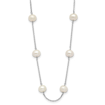 14k White Gold 6-7mm White Near-Round Freshwater Cultured Pearl 12-Station 18 inch Necklace