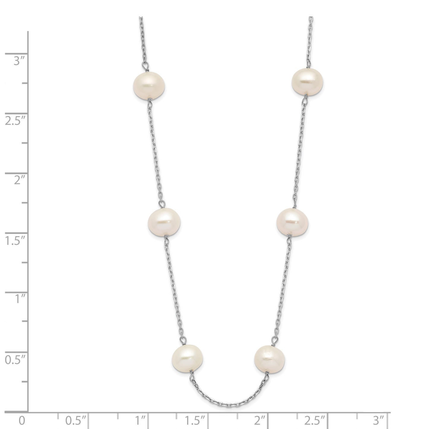 14k White Gold 6-7mm White Near-Round Freshwater Cultured Pearl 12-Station 18 inch Necklace