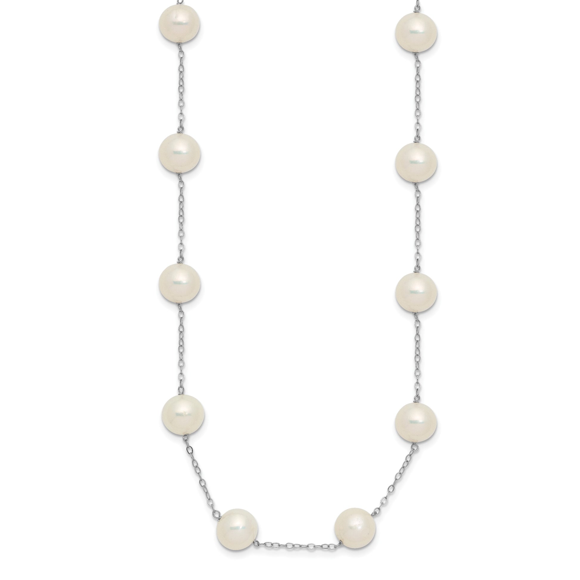 14k White Gold 8-9mm White Freshwater Cultured Pearl 14-Station 18 inch Necklace