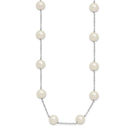 14k White Gold 8-9mm White Freshwater Cultured Pearl 14-Station 18 inch Necklace