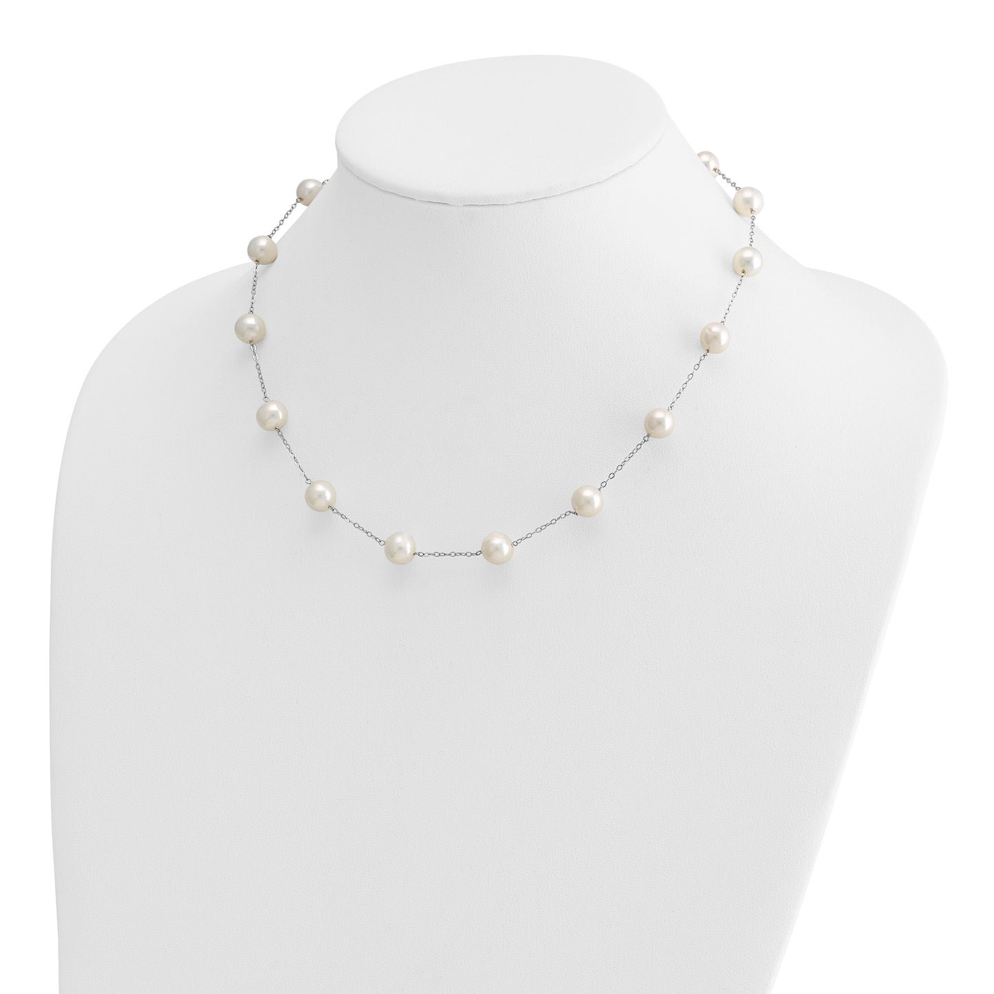 14k White Gold 8-9mm White Freshwater Cultured Pearl 14-Station 18 inch Necklace