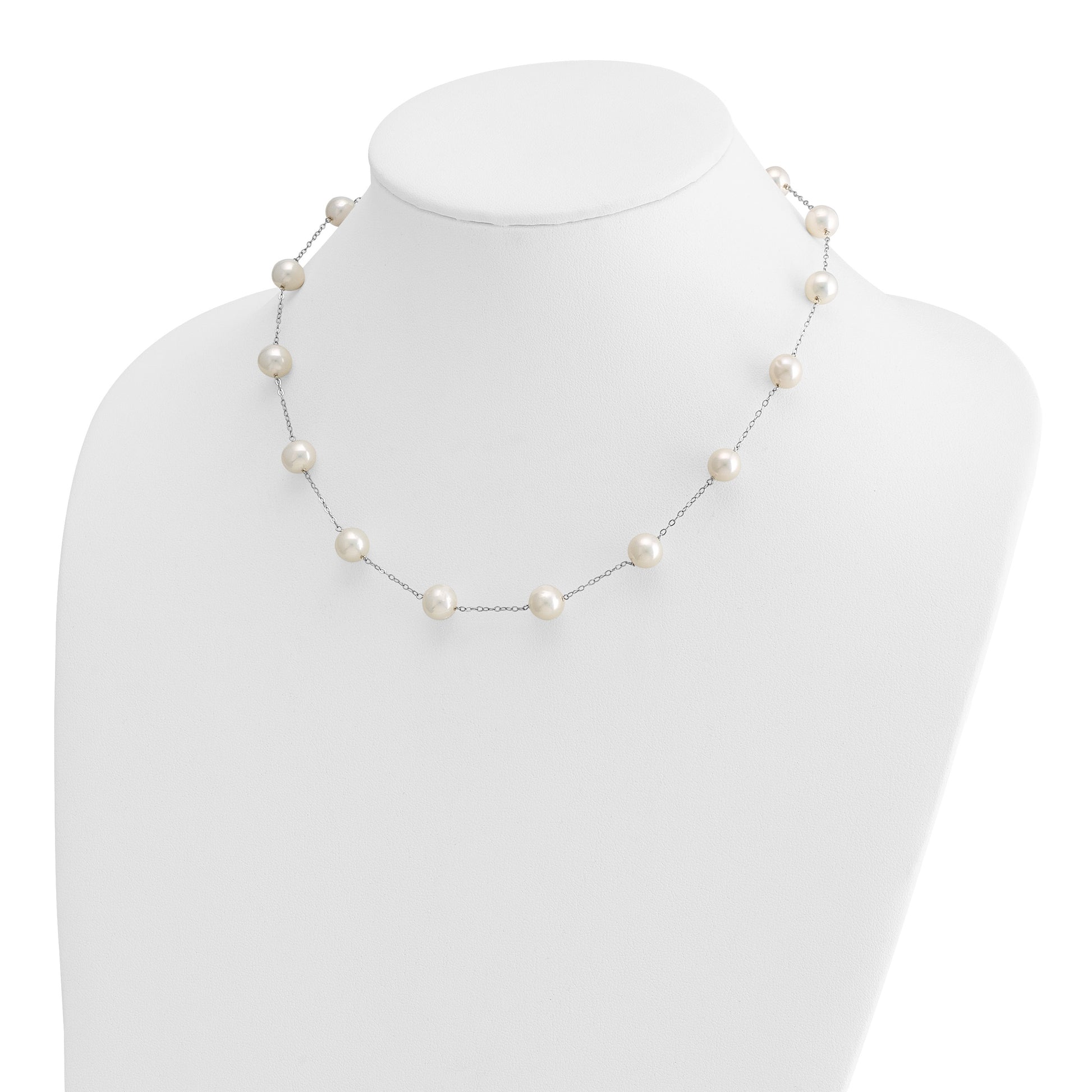 14k White Gold 8-9mm White Freshwater Cultured Pearl 14-Station 18 inch Necklace