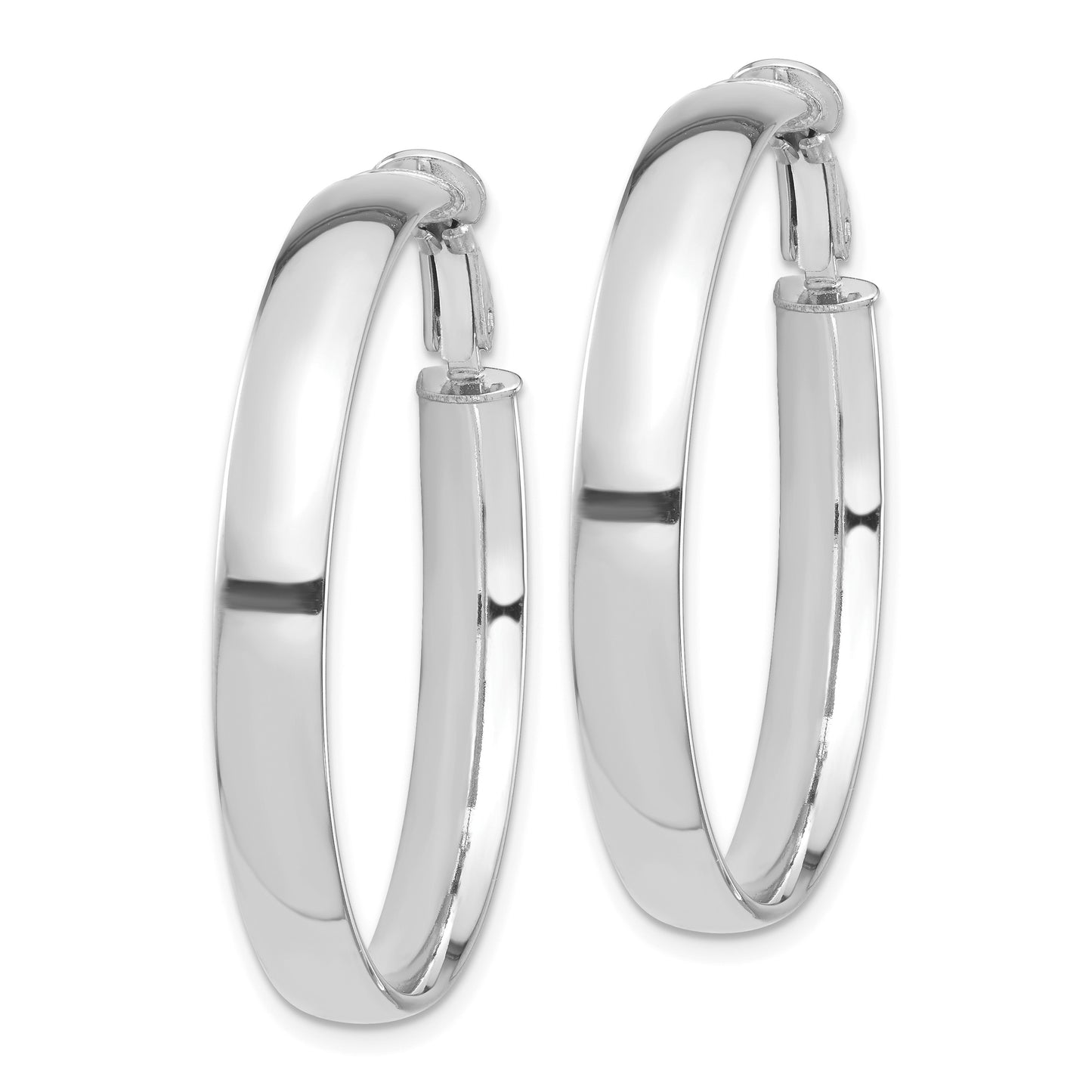 14k White Gold 5x36mm High Polished Flat Tube Omega Back Hoop Earrings