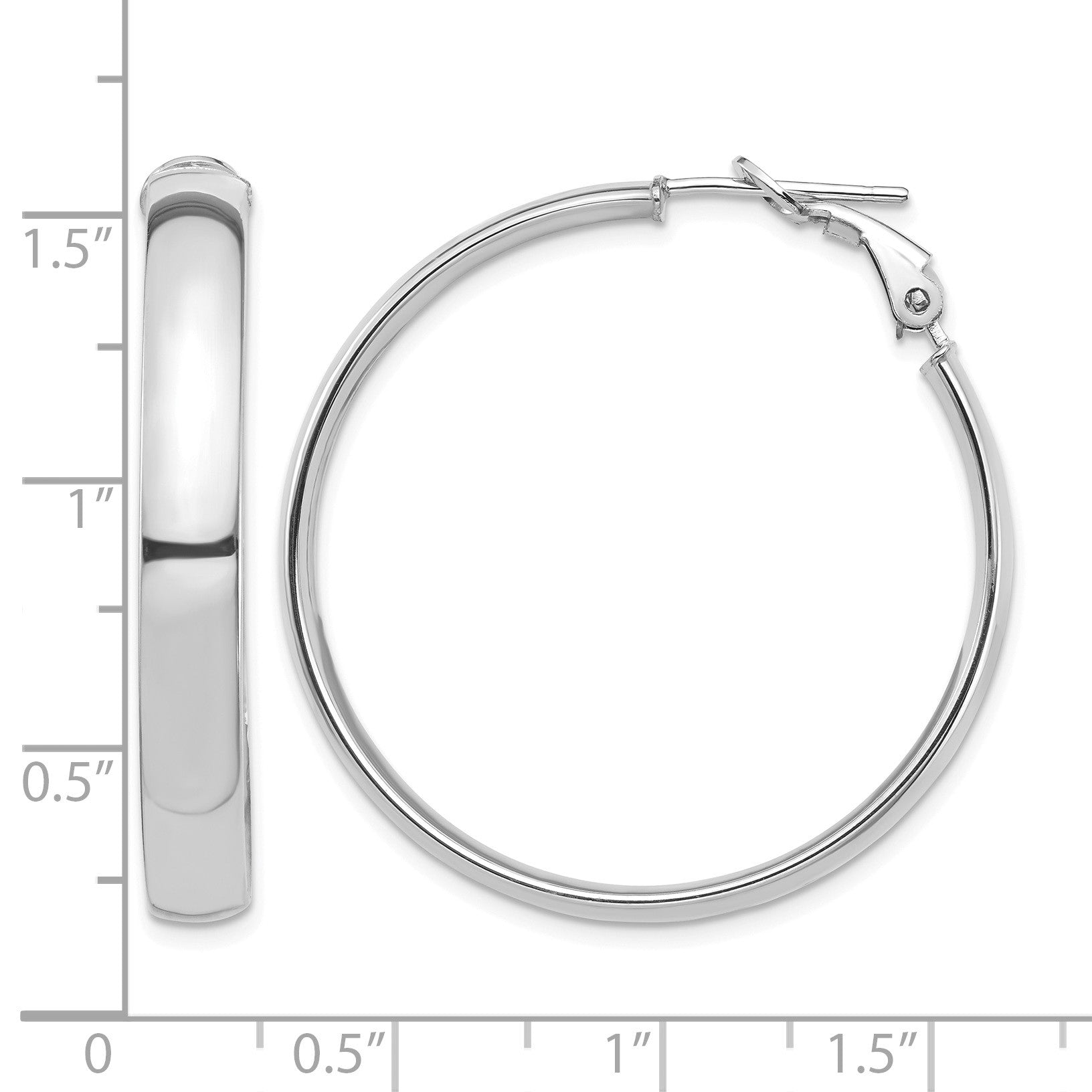 14k White Gold 5x36mm High Polished Flat Tube Omega Back Hoop Earrings