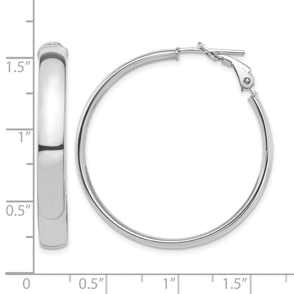 14k White Gold 5x36mm High Polished Flat Tube Omega Back Hoop Earrings