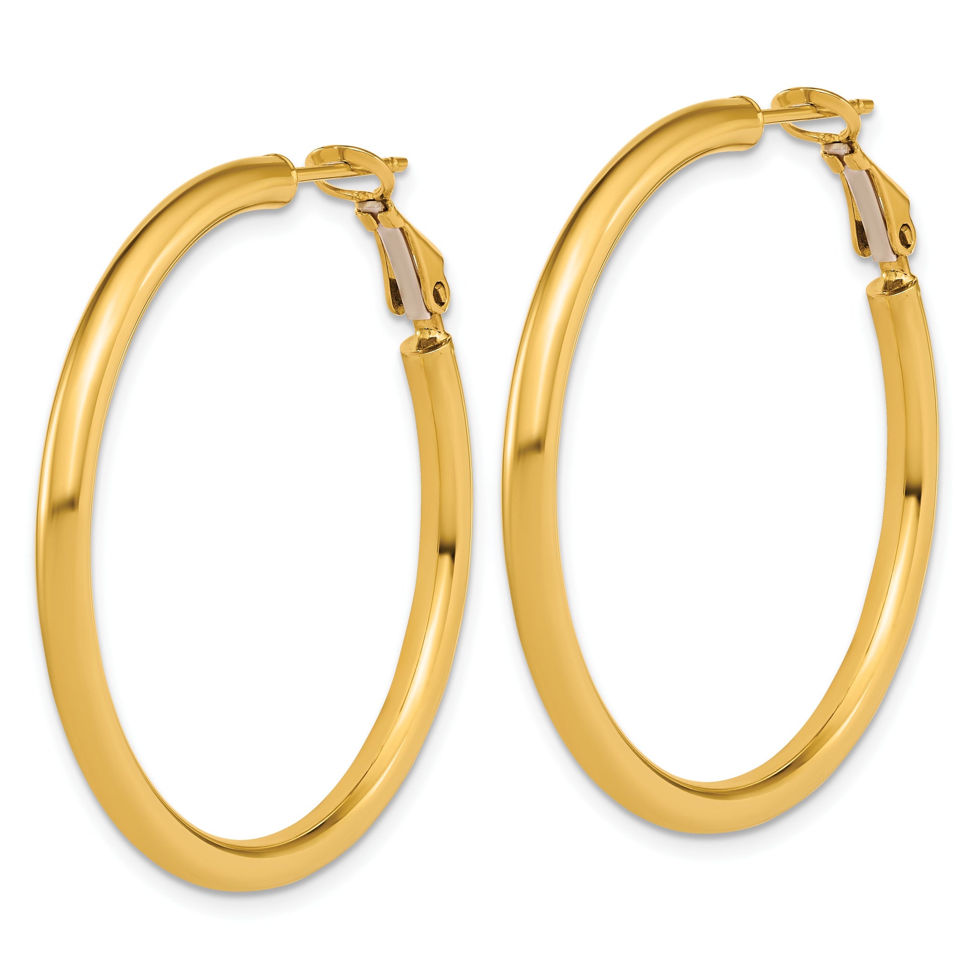 14k 3x40mm Polished Round Omega Back Tube Hoop Earrings