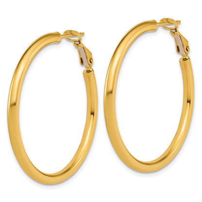 14k 3x40mm Polished Round Omega Back Tube Hoop Earrings