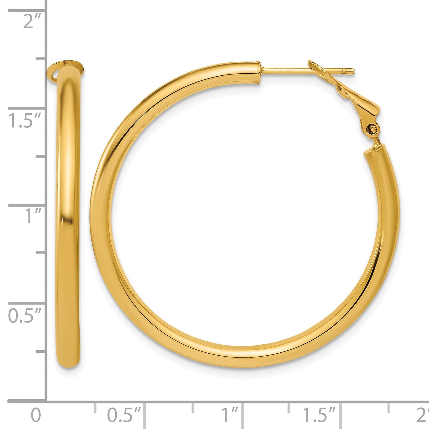 14k 3x40mm Polished Round Omega Back Tube Hoop Earrings