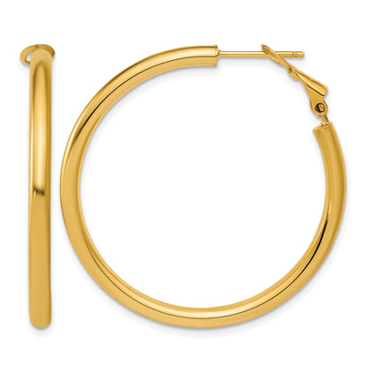 14k 3x40mm Polished Round Omega Back Tube Hoop Earrings