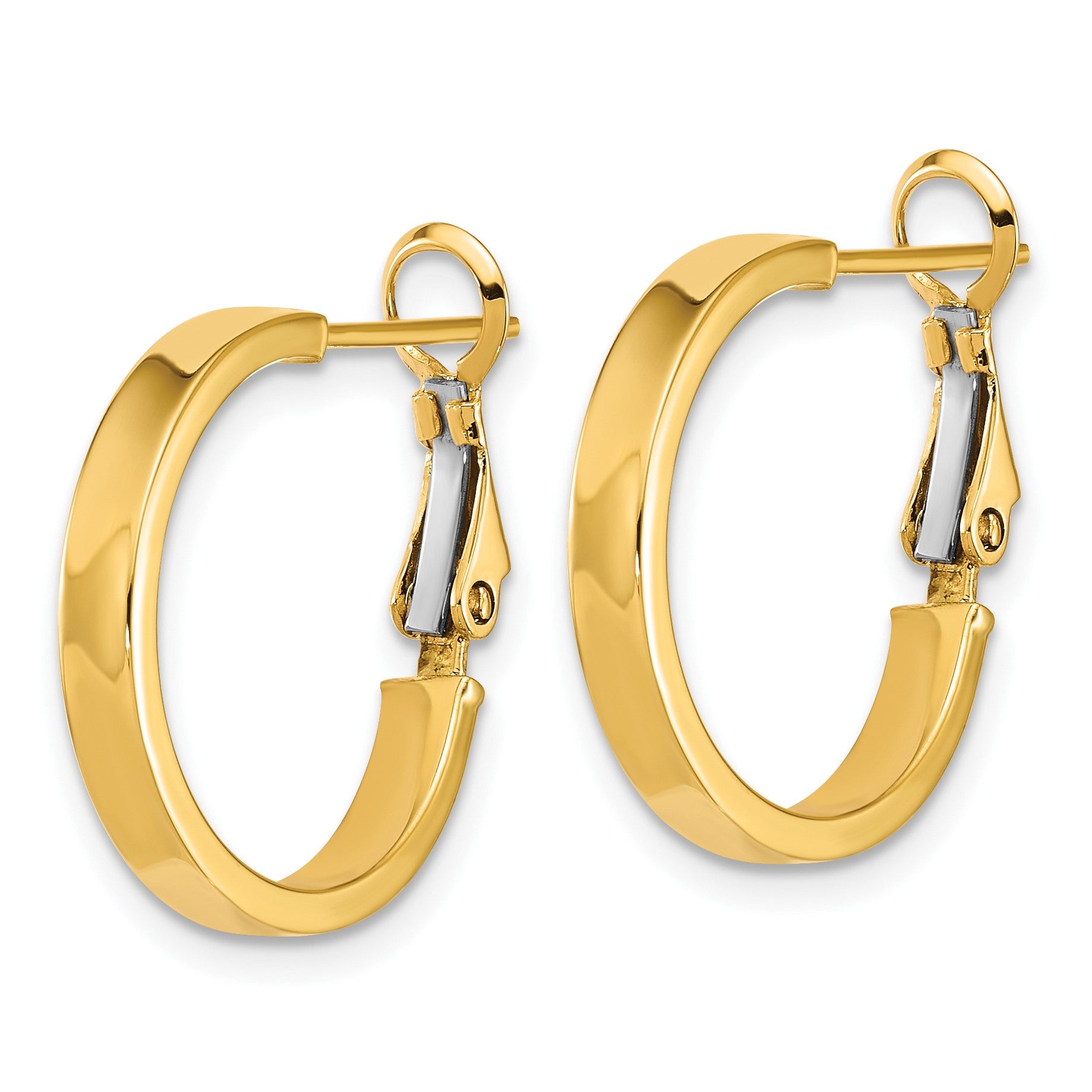 14k 3x20mm Polished Square Tube Omega Back Round Hoop Earrings