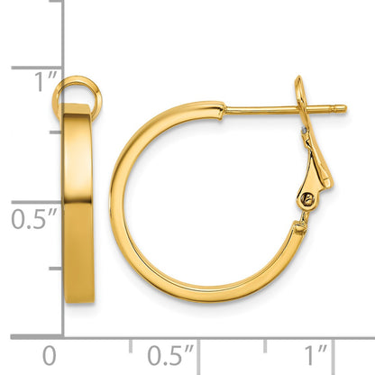 14k 3x20mm Polished Square Tube Omega Back Round Hoop Earrings