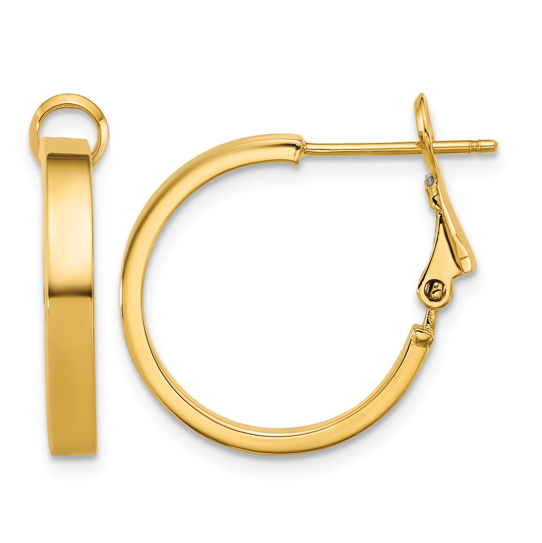 14k 3x20mm Polished Square Tube Omega Back Round Hoop Earrings