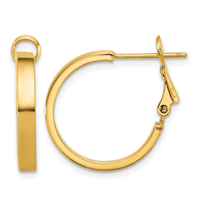 14k 3x20mm Polished Square Tube Omega Back Round Hoop Earrings