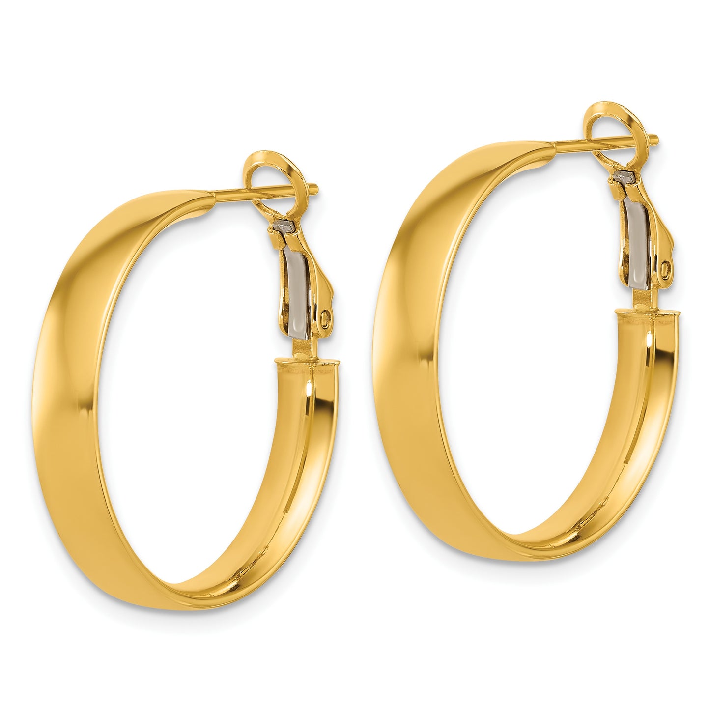 14k 5x25mm Polished Flat Tube Omega Back Hoop Earrings