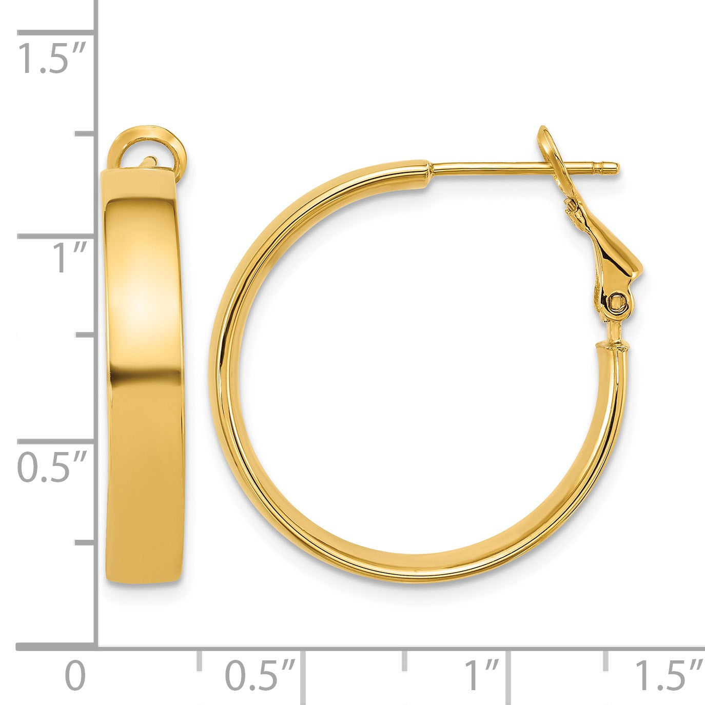 14k 5x25mm Polished Flat Tube Omega Back Hoop Earrings