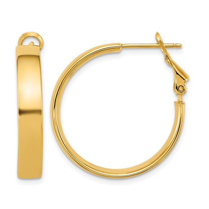 14k 5x25mm Polished Flat Tube Omega Back Hoop Earrings