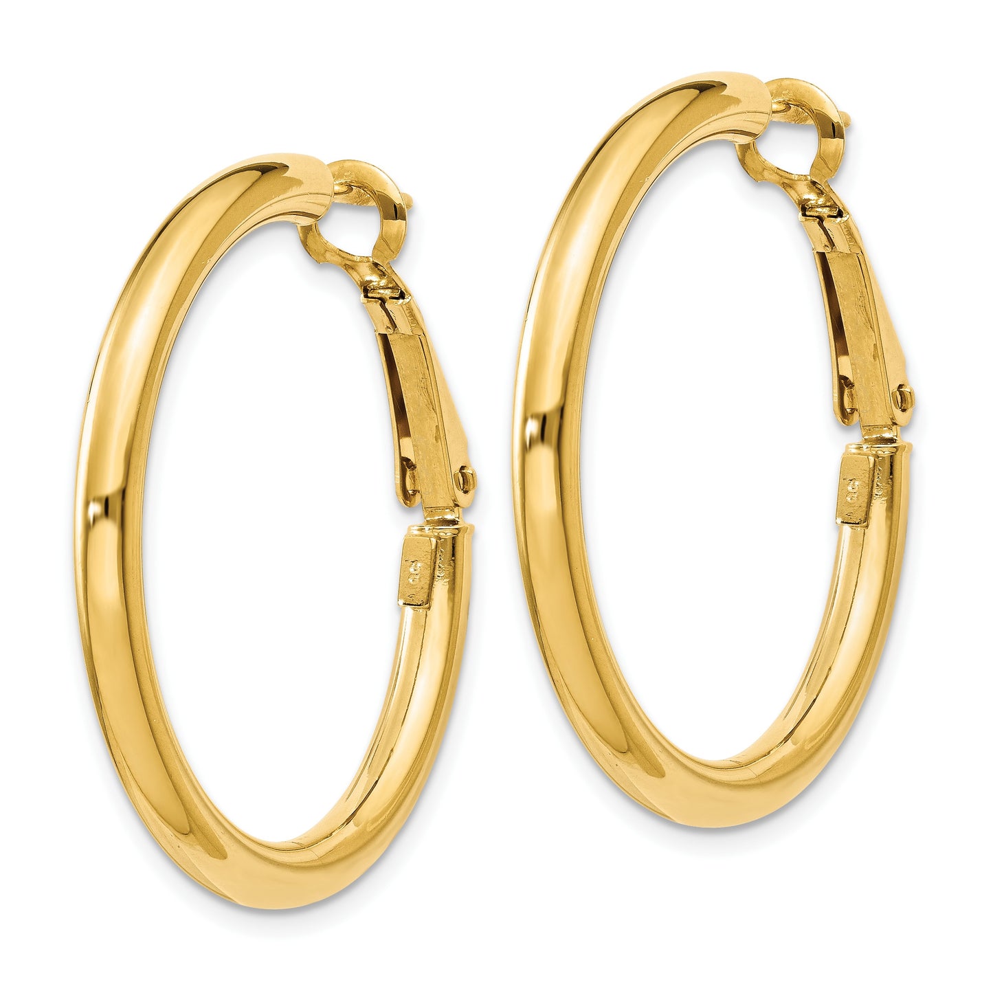 14k 3x32mm Polished Round Omega Back Tube Hoop Earrings