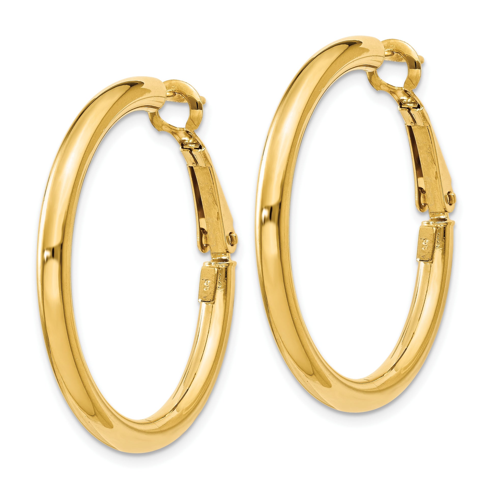 14k 3x32mm Polished Round Omega Back Tube Hoop Earrings