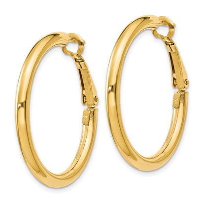 14k 3x32mm Polished Round Omega Back Tube Hoop Earrings