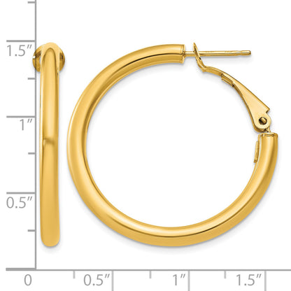 14k 3x32mm Polished Round Omega Back Tube Hoop Earrings