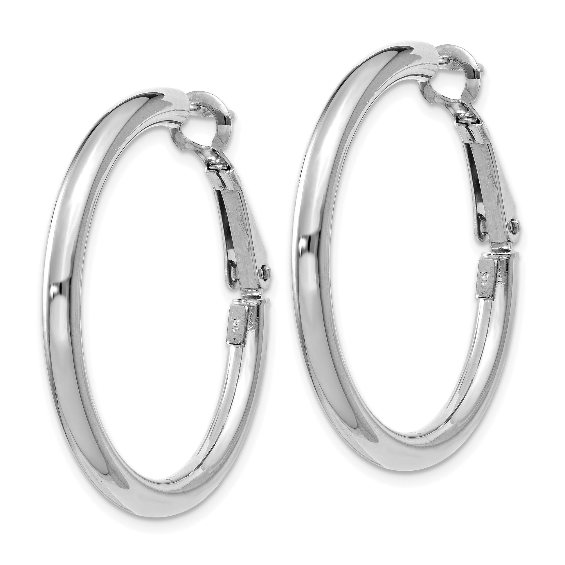 14k White Gold 3x32mm Polished Round Omega Back Tube Hoop Earrings
