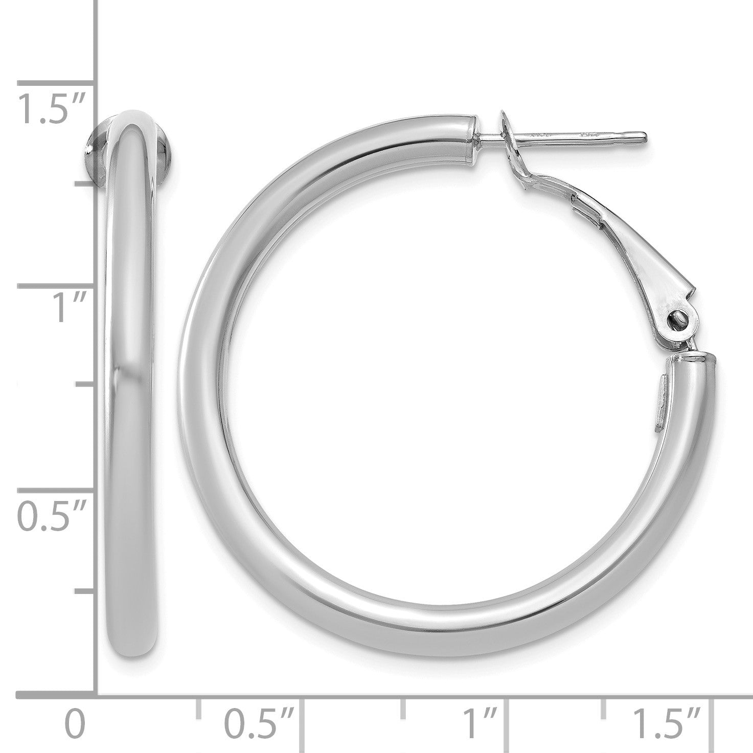 14k White Gold 3x32mm Polished Round Omega Back Tube Hoop Earrings