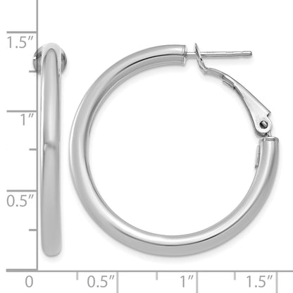 14k White Gold 3x32mm Polished Round Omega Back Tube Hoop Earrings