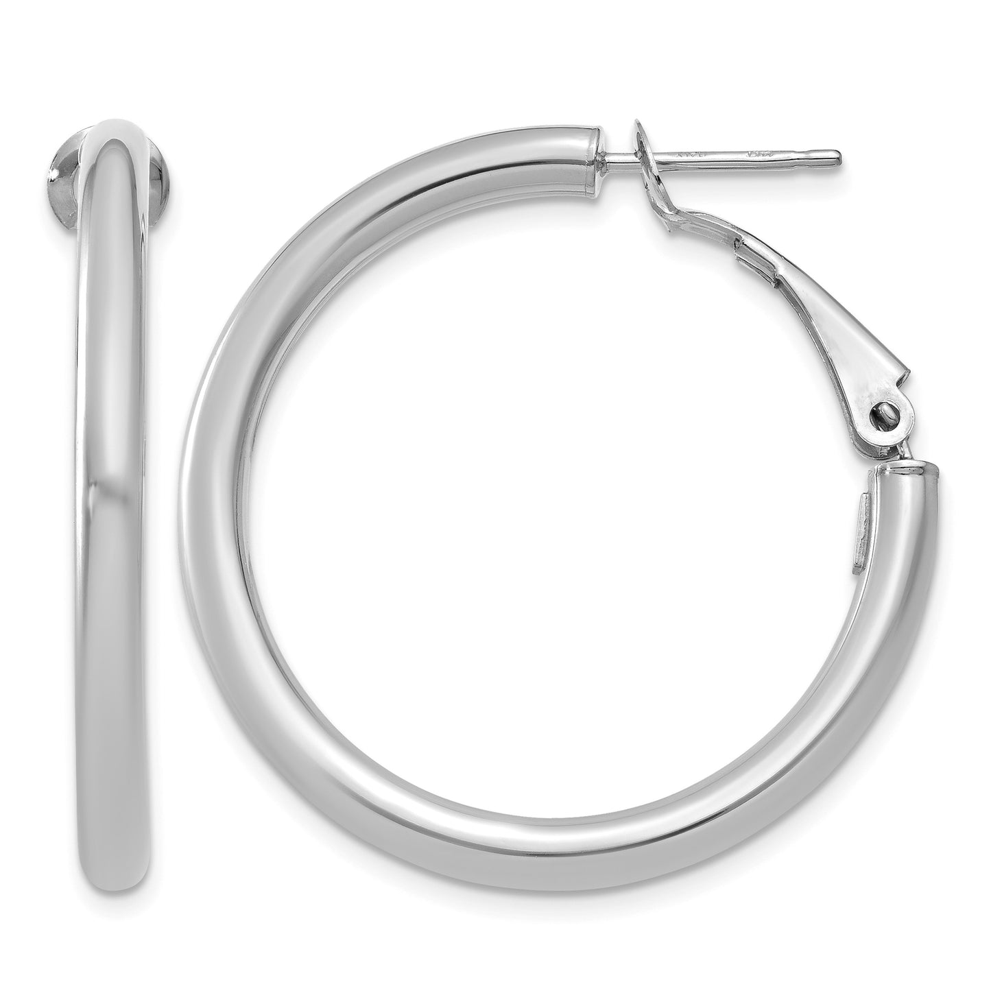 14k White Gold 3x32mm Polished Round Omega Back Tube Hoop Earrings