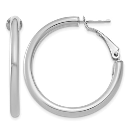 14k White Gold 3x32mm Polished Round Omega Back Tube Hoop Earrings