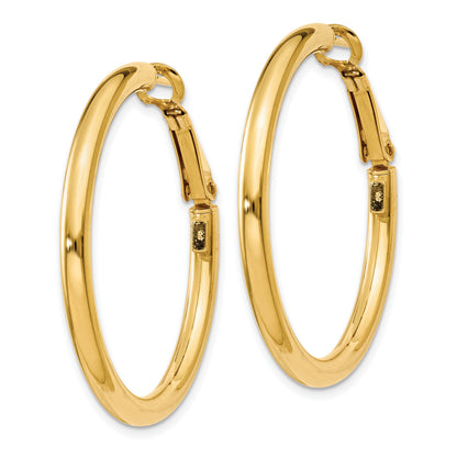 14k 3x36mm Polished Round Omega Back Tube Hoop Earrings