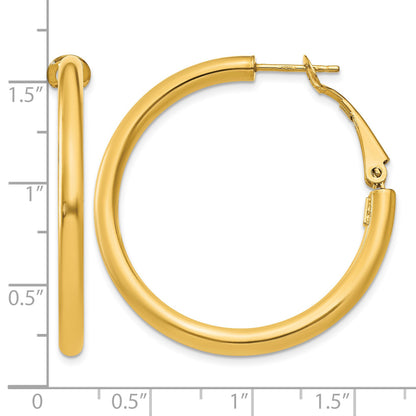 14k 3x36mm Polished Round Omega Back Tube Hoop Earrings