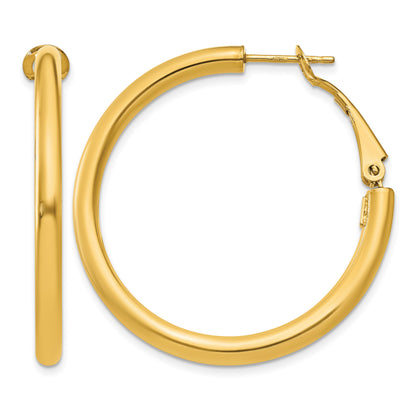 14k 3x36mm Polished Round Omega Back Tube Hoop Earrings