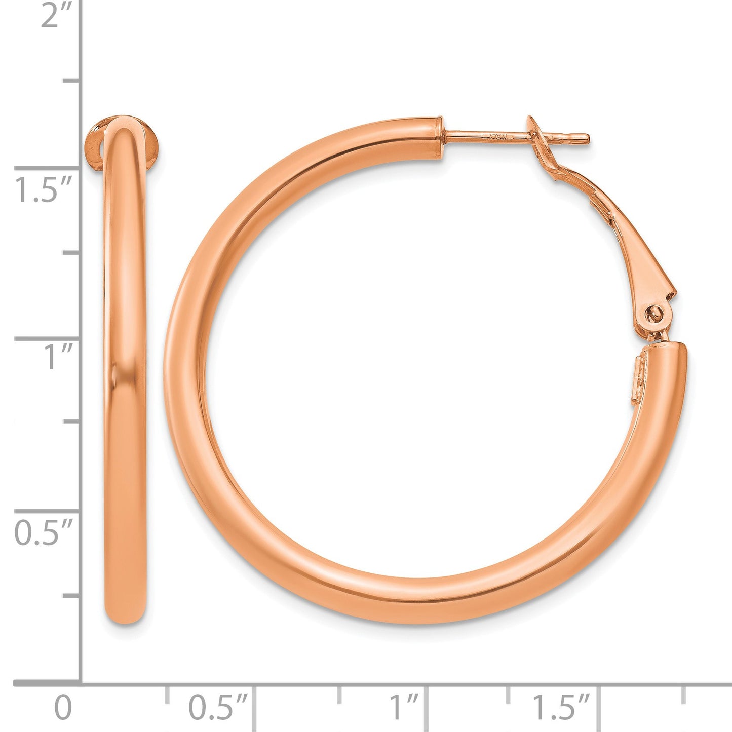 14k Rose Gold 3x36mm Polished Round Omega Back Tube Hoop Earrings